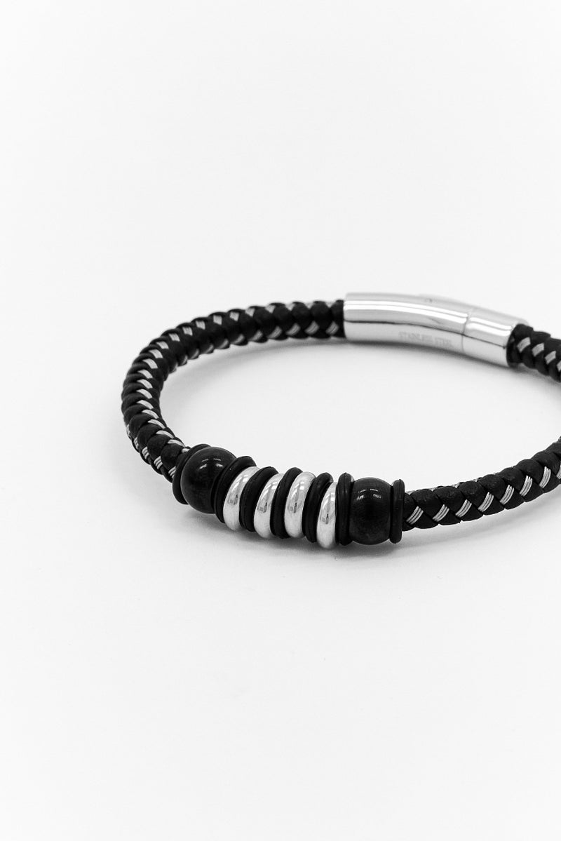 Steeltime Men Stainless Steel Braided Bracelet, Black - Image 3